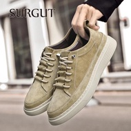 SURGUT Casual Sneaker Men Split Leather Board Shoes Anti-Skid Comfortable Breathable Daily Shoes Siz