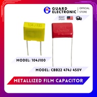 Metallized Polyester Film Capacitor CBB22 474J 0.47uf / 0.1uf / 450V / 104J100