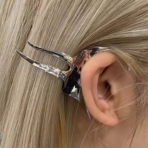 1Pcs Kpop Gothic Zircon Elf Ear Cuff Halloween Cosplay Elf Ear Clip Retro Punk Hip Hop Ear Clip Hall