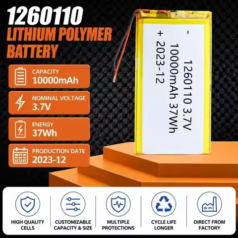 50pcs 1260110 polymer lithium battery 3.7V mobile power supply, power bank heating suit 9000 10000mA