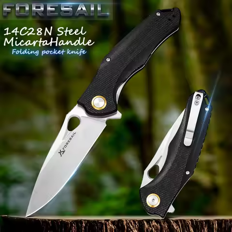 FORESAIL Pocet knife 14C28N Steel Blade Folding Knife 4.68in Micarta handle Outdoor Camping Hunting 