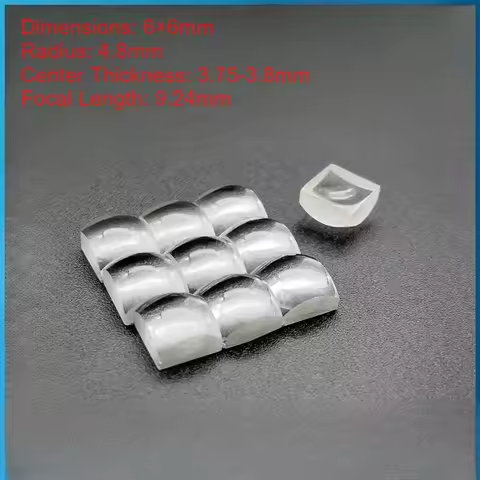 K9 Square Plano Convex Lens Size 6*6mm Focal Length 9.24mm Optical Experimental Glass Lens