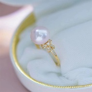 Natural Freshwater Pearl Butterfly Knot Ring with Removable Ring Ring