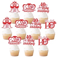 36 PCS 40th Anniversary Cupcake Toppers 40th Ruby Wedding Anniversary Cupcake Picks DoubleSided Prin