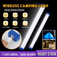 [Ready Stock] 30W/60W/80W LED Light Tube USB Rechargeable Tent Double Flashing Emergency Light Camping Outdoor Light