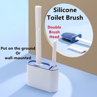 😍Ready Stock😍 2 in 1 Wall Mount Toilet Brush Storage Set Corner Cleaning Tool Silicone Toilet Brush 