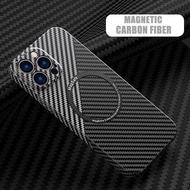 Luxury Slim Magnetic Carbon Fiber Phone Case For iPhone 13 14 15 Pro Max 11 12 Pro Max Plus Shockproof Hard PC Back Cover High Quality Wireless Charging MagSafe Ultra-thin Protective Casing