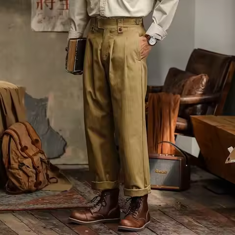 Spring Autumn Vintage Men's Gurkha Pants High-quality American Straight Leg Cargo Trousers 100% Cott