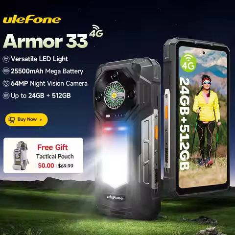 Ulefone Armor 33 4G Rugged Phone 25500 mAh 512GB ROM Up to 24GB RAM 120Hz 6.59"NFC Android 15 66W Sm