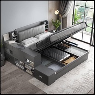 (JIJI.SG) Bed Nordic Multifunctional High Box Storage Bed Simple 1.8m 1.2m Master Bedroom 1.5m Stora