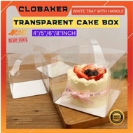 Transparent Cake Box With Handle 2/3/4/5/6/8Inch Kotak Kek Gift Flower Box Birthday Packaging Pet with White Tray