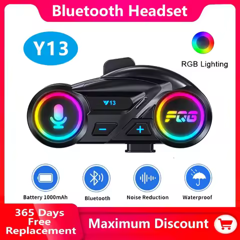 Y13 Motorcycle Helmet Headset Bluetooth Chip V6.0 Stereo Fm Radio 7 Cool Lighting Effects CVC+DSP No