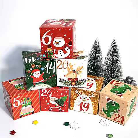 Christmas Advent Calendar Boxes 24Pcs Fillable Present Packaging Supplies for Candy Biscuit Cookie B