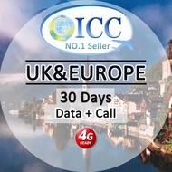 [ICC] UK & Europe 30 Days 10GB|30GB|60GB|Unlimited 5G/4G Data + Call SIM (EU-A)