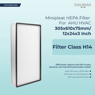 Solidas - Minipleat HEPA Filter AHU HVAC Class HEPA H14 - 305x610x75 mm