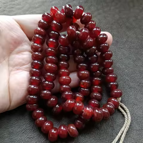 Antique Old Patina Wine Red Agate Abacus Buddhist Necklace Accessories Beads