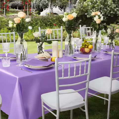 210CM Satin Tablecloth Rectangle Wedding Party Table Cover Purple Champagne Solid Color Wedding Fest