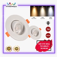 K2 VIVIDWAYS LED EYE BALL 7W 600LM TH-007 WHITE BLACK 3K 4K 6K SIRIM APPROVED RECESSED SPOTLIGHT DOW
