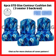 [STD Size] 6 Pieces (3 Pairs) Contour Cushion Sofa with Cover/6 Biji (3 Pasang) Kusyen Bujur dengan Sarun