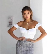 IZNK iamgia One-Shoulder Bow Tie Puff Sleeve Tube Top