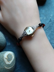 稀有Gruen 編織帶銀扣 10k包金 真鑽古董錶 機械手上鍊錶