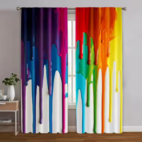 2pcs, Window Curtains Bright paint drips Protecting Privacy Spring Party & Holiday Decor Suitable fo