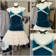 [2hand_thrift] Japanese velvet lace tank top L XL bust 90-110 length 54