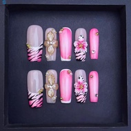 H007 Artificial Nails with 3D Flower Design for Wedding Party Lightweight Comfortable Decoration