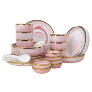Marble White Ceramic Tableware Set [6 Persons 26 Pieces Extra Plates Available Glossy] Pinggan Seram