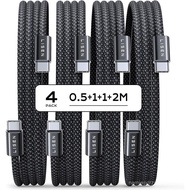 Kabel USB C LISEN 60 W, [Pek 4, 0.5 m 1 m 1 m 2 m] Set Kabel USB C ke USB C, Kabel Pengecas Cepat PD