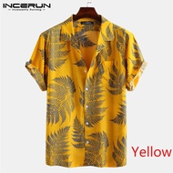 Medussa INCERUNผู้ชายแขนสั้นผ้าฝ้ายเสื้อลายพิมพ์เสื้อลำลองHawaiian Beachเสื้อยืดสตรี