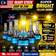 3000K Kuning LED Fog Light Malaysia H11 H8 H7 H4 180W Myvi Saga Lampu Kabus Super Terang 3Y Warranty