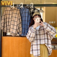 Shocking Women's Summer Bat Sleeve Shirt Medium Length Loose Korean Oversized Plaid Shirt T09