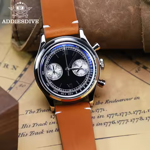 ADDIESDIVE 38MM Multifunctional Chronograph 60min Quartz Watch For Men Black Dial 100m Dive Business
