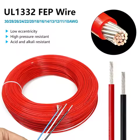 Black Red UL1332 PTFE Wire 30 28 26 24 22 20 18 16 14 13 12 11 10AWG High Temperature FEP Insulated 