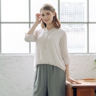 [CUMAR] Elegant Pearl Buckle Striped Transparent Top Pink Gray