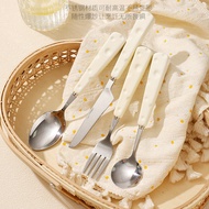 5.26-Cute Style 304 Stainless Steel Knife Fork Spoon Creative Cheese Ceramic Handle Tableware Househ