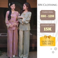 High-quality modern women's ao dai Set with elegant, loose shape and soft material to wear to HN Clo