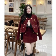 Women's red evening gown, white evening gown, tweed evening gown, super pretty rabbit fur