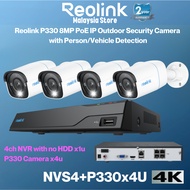 Reolink NVS4 NVR + 4x P330-2.8mm 8MP PoE Bullet Cameras Smart Detection 4 Channel CCTV Security Set
