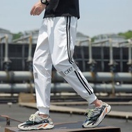 男裝白色九分束腳褲 夏季薄款修身速干運動休閒褲 印花設計- 白色 M