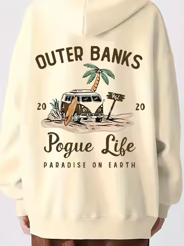 Women's Casual Hoodie Outer Banks Pogue Life Letter Print & Beach Graphic Fashion Casual HipHop Swea