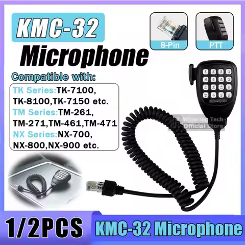 KMC-32 Microphone 8 Pin Connector DTMF PPT Long Cable Hand Mic Compatible with Kenwood TM-271 NX-900