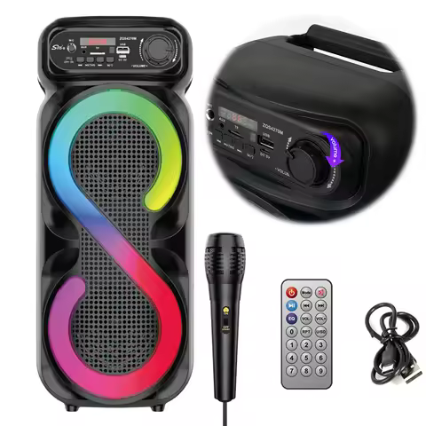 Bluetooth-Compatible Speaker Karaoke Speaker with RGB Light Outdoor Speaker USB/TF Wireless Speaker 
