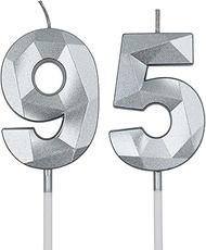 95th & 59th Birthday Candles for Cake, Silver Number 95 59 3D Diamond Shaped Candle Birthday Decorat