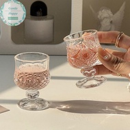 GentleHappy Korean Style Engraved Embossed Small Goblet Glass Cup For Soju Sake Liquor Short Stemmed