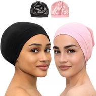 store 2022 New Satin Bonnet Fashion Lined Sleeping Beanie Hat Bamboo Headwear Frizzy Natural Hair Nu