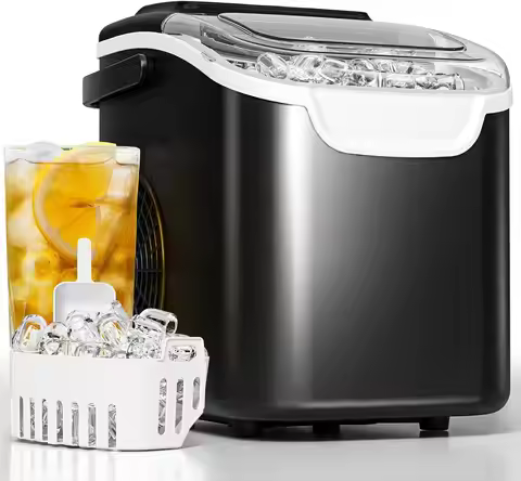Countertop Ice Maker – 8 Bullet Ice in 6 Mins, 26.5lbs/24Hrs, Self-Cleaning, Adjustable Ice Size, To