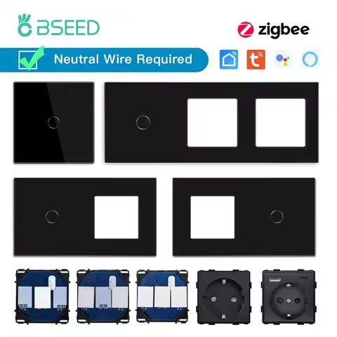 BSEED Zigbee Touch Switches Function Base 1/2/3Way Glass Panels EU Wall Smart Socket Tuya Smart Life