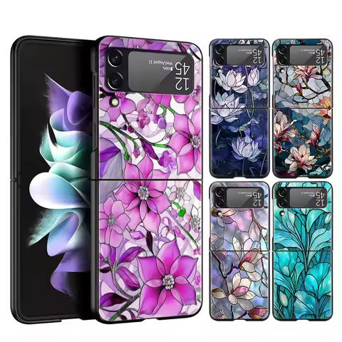 Flower marble Geometry Phone Case For Samsung Galaxy Z Flip 3 4 5 6 7 Hard Folding PC For Samsung Z 